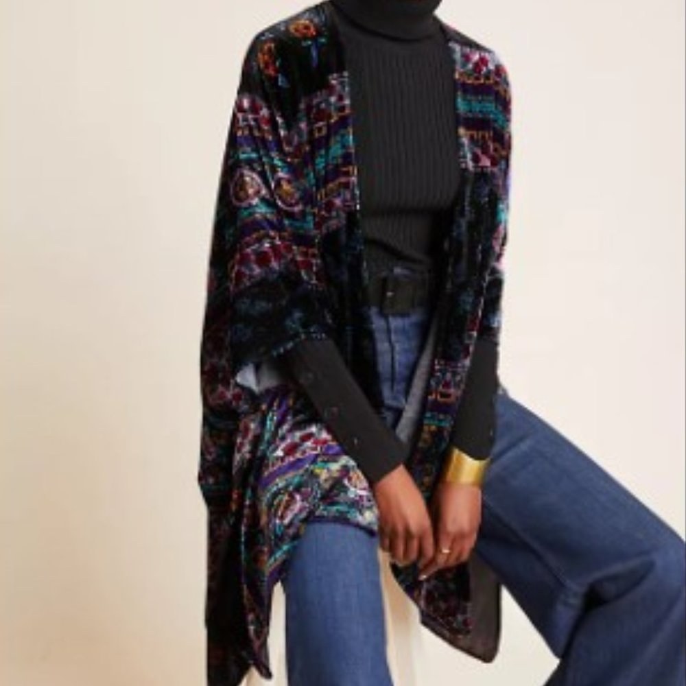 Anthropologie Titania Burnout Velvet Kimono